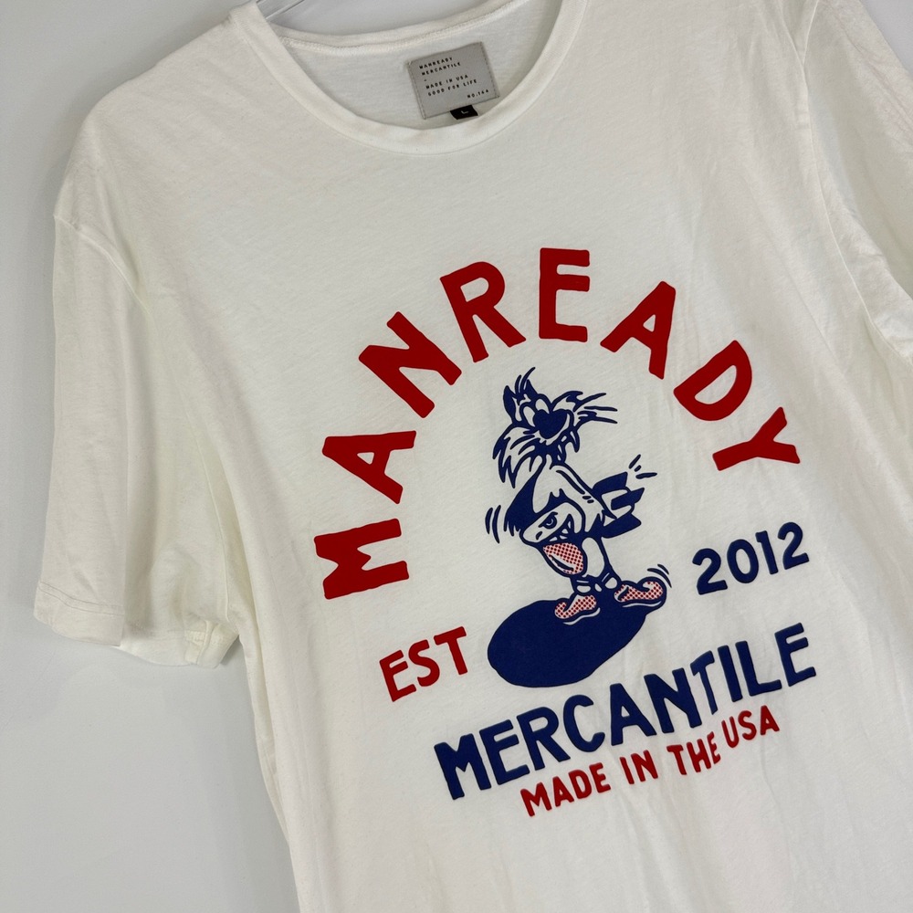 Manready Mercantile Graphic T-Shirt Mens L White Organic Cotton Made in USA $34